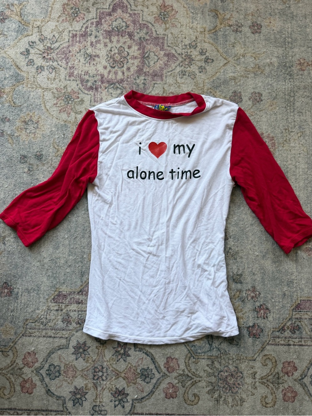 White & Red Raglan Tee - "I ♥ My Alone Time"